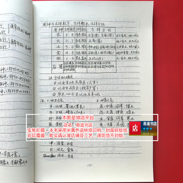 　　易学随师学习笔记，此书32开，138页内容。这本书是易友拜师学易的学习笔记，风水布局八字择日寻龙点穴化解催吉等综合笔记，字迹工整漂亮。我也是被这么工整的字迹所吸引，才会花高价买下这本笔记。此书内容比较杂，四柱八字、风水择日、化解等内容都有，最后水法的内容可能不太全，但这部分是地理五诀的内容，内容具有一定的参考价值，完美主义者就不要拍了。