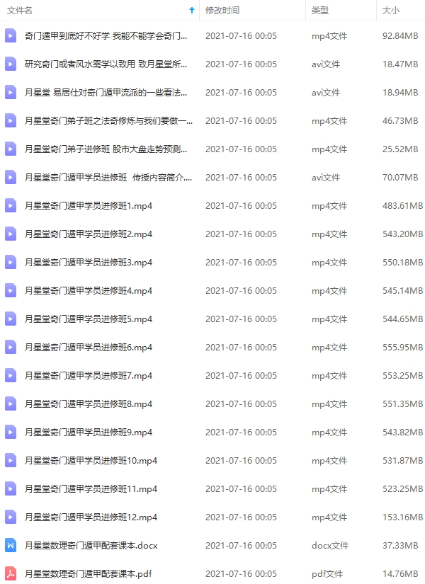 月星堂数理奇门遁甲学员进修班视频课程+讲义